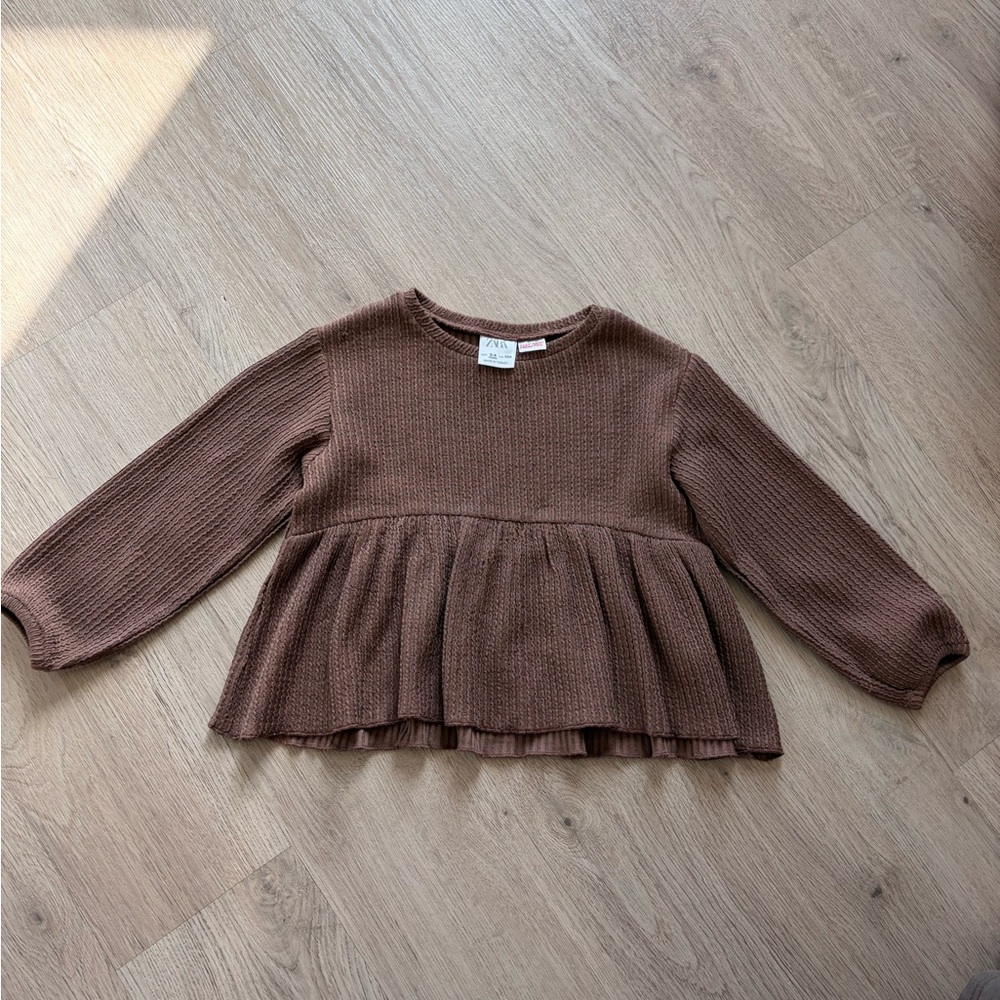 Zara Kids Chocolate Brown Long Sleeve Blouse